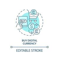 2d modifiable acheter numérique devise mince ligne icône concept, isolé vecteur, bleu illustration représentant numérique monnaie. vecteur