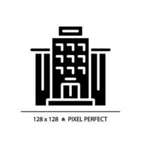 2d pixel parfait glyphe style appartement icône, isolé vecteur, silhouette bâtiment illustration. vecteur