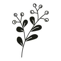 isolé main tiré griffonnage ligne Facile branche avec noir feuilles et baies. plat vecteur illustration sur blanc Contexte.