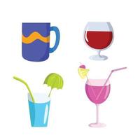 ensemble de verres et mug design plat, illustration vectorielle vecteur