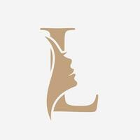 femme visage logo sur lettre l. beauté spa symbole avec femme visage icône vecteur