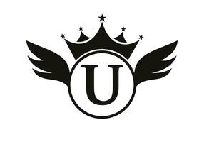 lettre u transport logo avec aile, bouclier et couronne icône. aile logo sur bouclier symbole vecteur