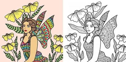 page décorative de livre de coloriage d'ange de fée pour des adultes et des enfants