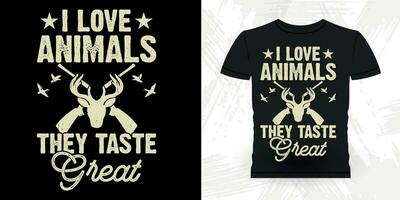 je l'amour animal elles ou ils goût génial marrant chasseur rétro ancien cerf chasse T-shirt conception vecteur