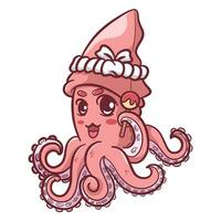 mignonne calamar personnage Fruit de mer restaurant logo main tiré vecteur