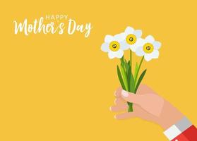 bonne fête des mères carte de voeux avec main tenant fond de fleurs. illustration vectorielle vecteur