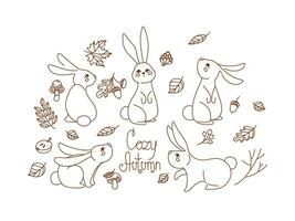 mignonne lapin dans le l'automne forêt. coloration livre pour les enfants. vecteur. vecteur