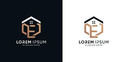 lettre e et maison logo conception vecteur illustration avec hexagone concept