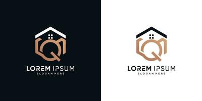 lettre q et maison logo conception vecteur illustration avec hexagone concept