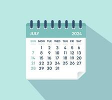 juillet 2024 calendrier feuille calendrier 2024 dans plat vecteur