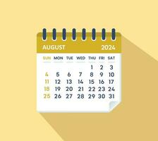 août 2024 calendrier feuille calendrier 2024 dans plat vecteur