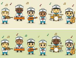 vecteur illustration de garçon marins la musique groupe. gros ensemble de mignonne dessin animé les enfants dans les professions. dessin animé plat style.