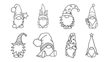 ensemble de peu gnomes. marrant barbu jardin nains. mignonne Noël elfes avec barbe, moustache et chapeau. ligne vecteur illustration