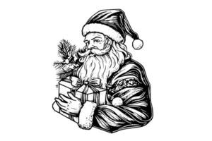 Père Noël claus tête dans une chapeau esquisser main tiré dans gravure style vecteur illustration.