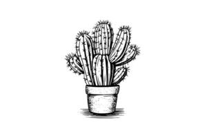 cactus main tiré encre esquisser. gravure style vecteur illustration.