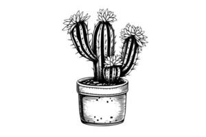 cactus main tiré encre esquisser. gravure style vecteur illustration.