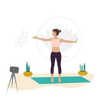 Instructeur de yoga fille montre des exercices en ligne vecteur