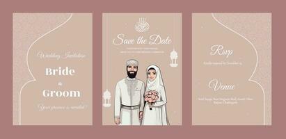 modèle d'invitation de mariage musulman vecteur