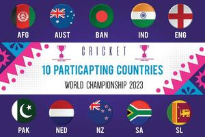 criquet rond disque drapeaux de participant des pays de monde criquet championnat 2023 vecteur
