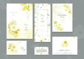 ensemble de ultime gris et Jaune carte avec fleur Rose aquarelle vecteur