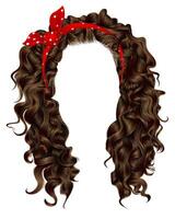 branché femme frisé longue cheveux avec rouge arc. réaliste 3d . coiffure marron. mode beauté style . vecteur