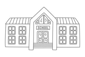 école bâtiment main tiré griffonnage illustration noir contour. retour à école thème élément. vecteur