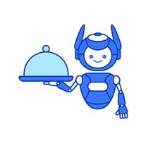 robot porter couvert assiette pour portion vecteur illustration. serveur robot mascotte illustration