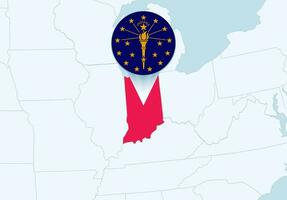 uni États avec choisi Indiana carte et Indiana drapeau icône. vecteur
