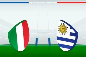 rencontre entre Italie et Uruguay, illustration de le rugby drapeau icône sur le rugby stade. vecteur