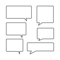 définir des bulles sur fond blanc. boîte de chat ou vecteur de chat carré et message de doodle ou nuage d'icône de communication parlant pour les bandes dessinées et le dialogue de message minimal