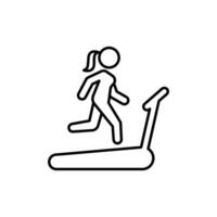 femme fonctionnement sur tapis roulant icône. Facile contour style. courir, femme, Gym équipement, aptitude, exercice machine, sport concept. mince ligne symbole. vecteur isolé sur blanc Contexte. svg.