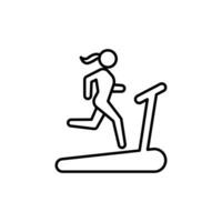 femme fonctionnement sur tapis roulant icône. Facile contour style. courir, femme, Gym équipement, aptitude, exercice machine, sport concept. mince ligne symbole. vecteur isolé sur blanc Contexte. svg.