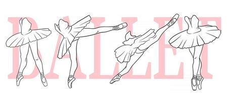 ensemble de ballet. ballerine en pointes et tutu. les jambes du danseur. dessin au trait. vecteur