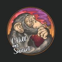 tuyau de fumée de chimpanzé cool sur illustration de coucher de soleil d'été