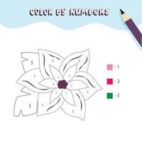 page de coloriage avec fleur tropicale. colorier par des nombres. jeu éducatif pour enfants, activité de dessin pour enfants, feuille de calcul imprimable. vecteur