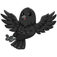 mignonne corbeau oiseau dessin animé en volant vecteur