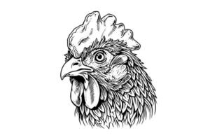 poulet ou poule tête tiré dans ancien gravure style vecteur illustration