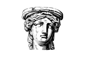 antique statue tête de grec sculpture esquisser gravure style vecteur illustration.