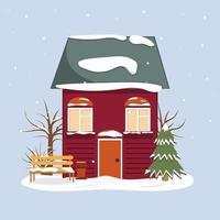 jolies maisons d'hiver pendant les vacances de noël pour la décoration et la décoration de cartes postales, illustration vectorielle vecteur