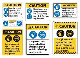 Attention, utilisez des gants et un signe de protection des yeux sur fond blanc vecteur