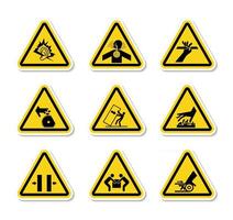 Étiquettes de symboles de danger d'avertissement triangulaires sur fond blanc vecteur