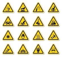 Les étiquettes de symboles de danger d'avertissement signent isoler sur fond blanc, illustration vectorielle vecteur