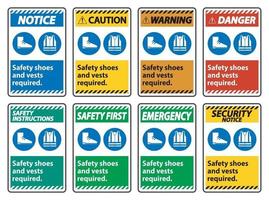 chaussures de sécurité et gilet requis avec symboles ppe sur fond blanc, illustration vectorielle vecteur