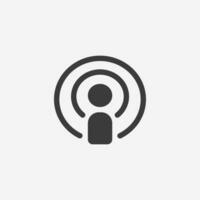 Podcast icône vecteur plat. discours, sans fil, diffuser symbole signe