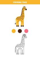 Couleur mignonne dessin animé girafe. feuille de travail pour enfants. vecteur