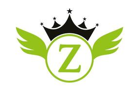 lettre z transport logo avec aile, bouclier et couronne icône. aile logo sur bouclier symbole vecteur