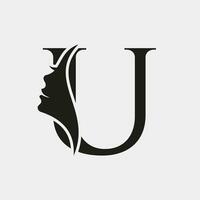 femme visage logo sur lettre tu. beauté spa symbole avec femme visage icône vecteur