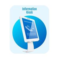 icône de concept plat de kiosque d'information. autocollant de panneau interactif de rue, clipart. tableau numérique innovant avec interface à écran tactile illustration de dessin animé isolé sur fond blanc vecteur