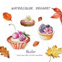 aquarelle dessert ensemble avec baies, cerises et baies vecteur