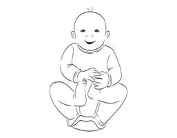 vecteur isolé noir et blanc illustration, souriant enfant en portant le sien jambes, ligne art style.